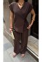 Women's Brown Double-Breasted Tie-Up Linen Textured Top and Bottom Set - 5