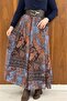Navy Blue Patterned Pantain Chiffon Skirt Suit - 4