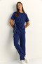 Women's Navy Blue Scarf Tie Detailed T-Shirt High Waist Pants Bottom-Top Set 7630 60286041 - 6