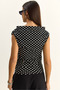 Women's Black and White Degaje Collar Polka Dot Lycra Blouse with Drawstring Detail on the Sides 6157 60286128 - 6