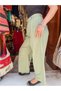Green Color Pleated Detailed Linen Palazzo Trousers - 5