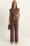 Women's Cocoa Padded Belt Detailed Pocketed Vest with Elastic Waist Pocketed Modal Suit 7502 60286137
