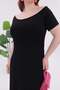Women's Black Boat Neck Short Sleeve Plus Size Stretchy Maxi Dress - 6