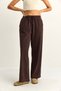 Women's Bitter Brown Elastic Waist Leg Detail Palazzo Pattern Cotton Gabardine Summer Trousers 60283323 - 5