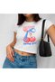 Women's Modern Crop Top Printed Slim Fit Baby Blue Summer T-Shirt