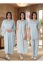 Women's Blue Maternity Summer Elegant Lace Detailed Short Sleeve Dressing Gown Nightgown Pajama Set 4-Piece Set - 5