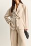 Women's Beige Belted Kimono Elastic Waist Pocket Detailed Loose Palazzo Trousers Modal Suit 9422 60286156 - 6