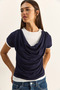 Women's Navy Blue Double Layered Look Degaje Collar Short Sleeve T-Shirt 6140 60286132