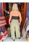 Green Color Pleated Detailed Linen Palazzo Trousers - 3