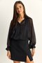 Women's Black Glitter Detailed Bat Sleeve Chiffon Shirt 7622 60286145 - 3