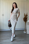 Polka Dot Modal Fabric Waist Tie Midi Beige Dress - 5