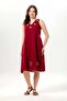 Sleeveless Legendary V-Neck Embroidered Summer Chiffon Midi Dress Burgundy Brd - 6