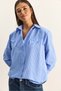 Women's Blue Striped Padded Cross-Cover Detailed Asymmetrical Wide Cuff Shirt Dg261021 60286097 - 4