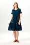 Short Sleeve Rose Ribbon Lace V-Neck Embroidered Summer Voile Short Dress Petrol Ptrl