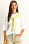 Women's White Yellow Shawl Detailed Oversize Basic T-Shirt 1094 60286118 - 2
