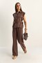 Women's Cocoa Padded Belt Detailed Pocketed Vest with Elastic Waist Pocketed Modal Suit 7502 60286137 - 3