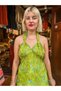 Pistachio Green Color Gold Detailed Halter Neck Backless Silk Dress - 3