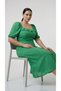 Apsen Women Green Polka Dot Square Neck Ruffle Detail Balloon Sleeve A-Line Midi Dress 4523-100 - 4