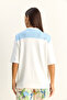 Women's White Baby Blue Shawl Detailed Oversize Basic T-Shirt 1094 60286118 - 6