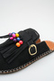 Black Suede Women's Beaded Tassel Slippers Md1001-122-0006 - 5