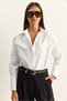Women's White Padded Cross-Cover Detailed Asymmetrical Wide Cuff Poplin Shirt Dg261020 60286096 - 3