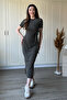 Polka Dot Modal Fabric Waist Tie Midi Black Dress - 8