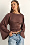 Women's Brown Draped Wide Sleeve Cropped Blouse 1093 60286119