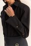 Women's Black Padded Cross-Cover Detailed Asymmetrical Wide Cuff Poplin Shirt Dg261020 60286096 - 7