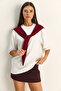 Women's White Claret Red Shawl Detailed Oversize Basic T-Shirt 1094 60286118 - 4