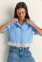 Women's Blue Lace Detailed Poplin Crop Shirt Dg261024 60286098 - 3