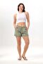 Elastic Waist Cunda Double Pocket Summer Embroidered Muslin Mini Shorts Olive Green Zytnysl - 5