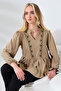 Forshe Women's Embroidery Detailed Blouse Brown - 4