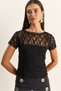 Women's Black Bicycle Collar Short Sleeve Transparent Lace Blouse 6145 60286129