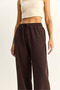 Women's Bitter Brown Elastic Waist Leg Detail Palazzo Pattern Cotton Gabardine Summer Trousers 60283323 - 6