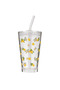 Colorless Lemon Printed Glass Cup with Straw 420 ml - 5
