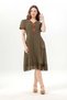 Short Sleeve Feyza V-Neck Double Pocket Tie-Up Summer Short Voile Dress Khaki Hk - 6