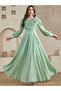 Green 3D Flower Detail Fold Pleat Maxi Dress