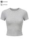 Gray Melange Viscose Fitted Crew Neck Short Sleeve Women's Crop T-Shirt - 2