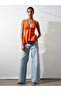 10787 Halter Neck Peplum Knitwear Blouse-Orange