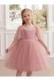 Girls Faux Pearl Detail Bow Decoration Mesh Party Dress - 5