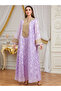 Purple Floral Print Embroidered A-Line Jalabiya - 2