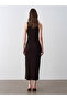90255 Accessory Detailed Slit Knitwear Dress - Dark Brown - 2