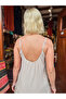 Beige Color Gingham Patterned Strappy Bohemian Dress - 5