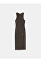 90255 Accessory Detailed Slit Knitwear Dress - Dark Brown - 5