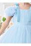 Girls Bow Tie Shoulder Floral Mesh Party Dress - 2