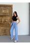 Muslin Fabric Blue Wide Leg Women's Trousers