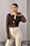Lace Blouse with Collar and Moon Accessories Brown - 4