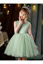 Girls Pearl Decor Bow Tie Deep V-Back Princess Party Dress - 4