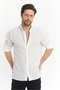 Caos Trend Men's White Linen Textured Long Sleeve Oversize Shirt - 4