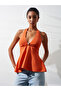 10787 Halter Neck Peplum Knitwear Blouse-Orange - 4